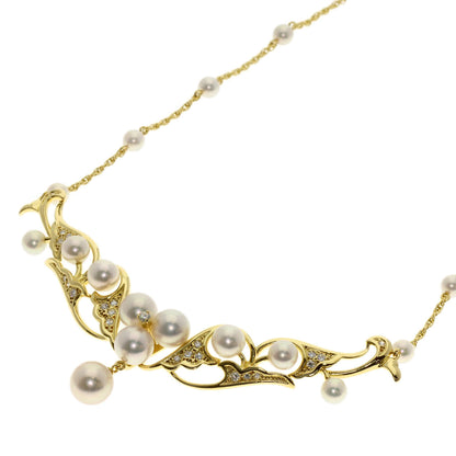 MIKIMOTO Pearl Pearl Diamond Necklace K18 Yellow Gold Ladies [Used]