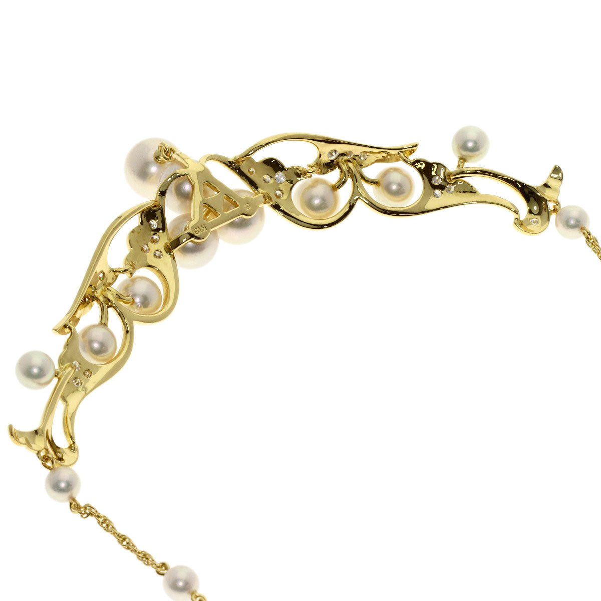 MIKIMOTO Pearl Pearl Diamond Necklace K18 Yellow Gold Ladies [Used]