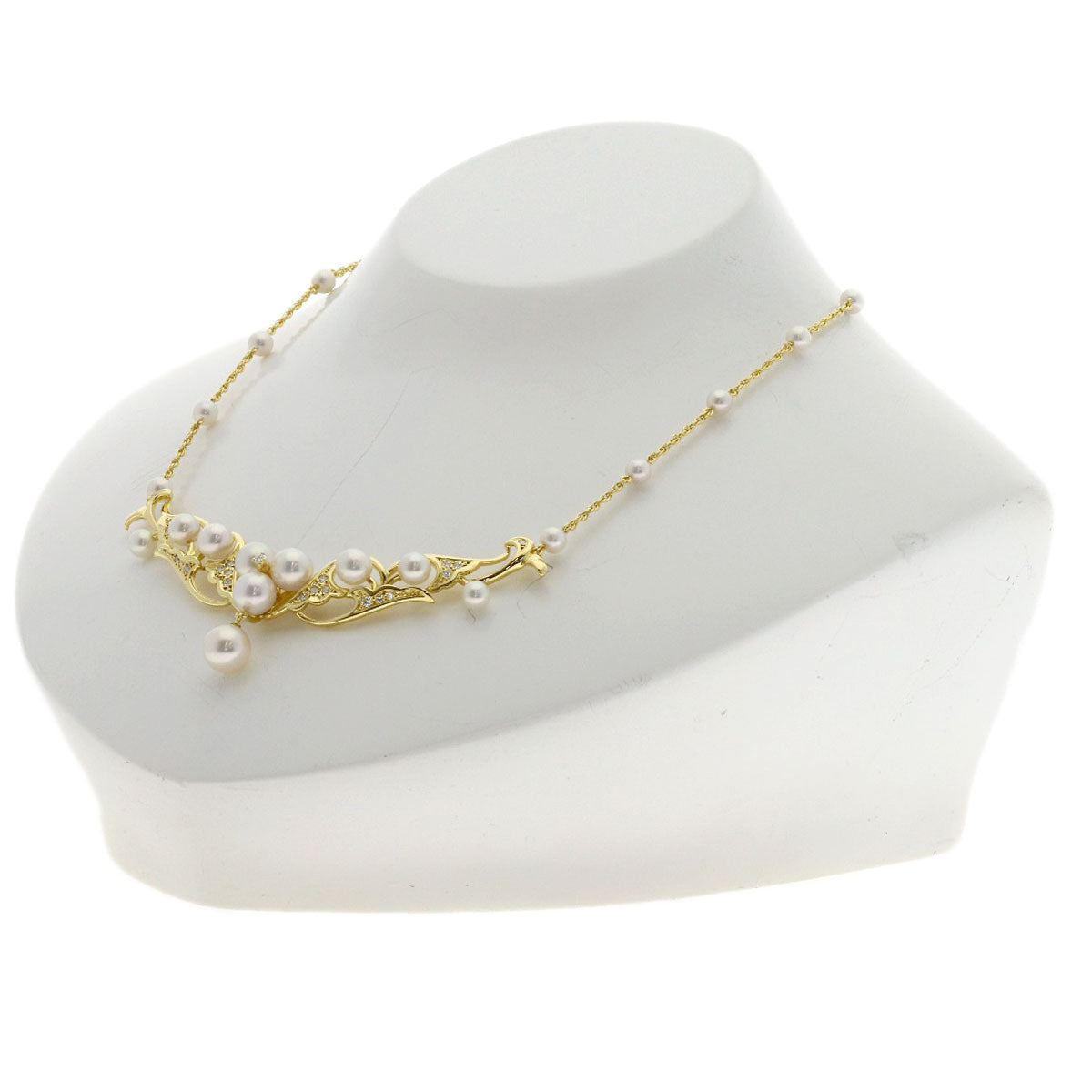 MIKIMOTO Pearl Pearl Diamond Necklace K18 Yellow Gold Ladies [Used]