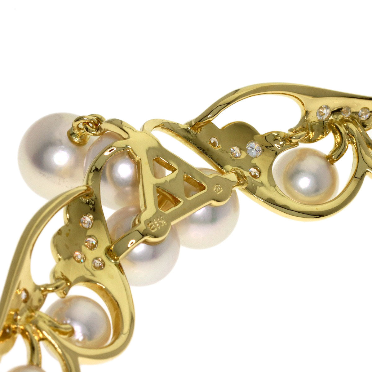 MIKIMOTO Pearl Pearl Diamond Necklace K18 Yellow Gold Ladies [Used]