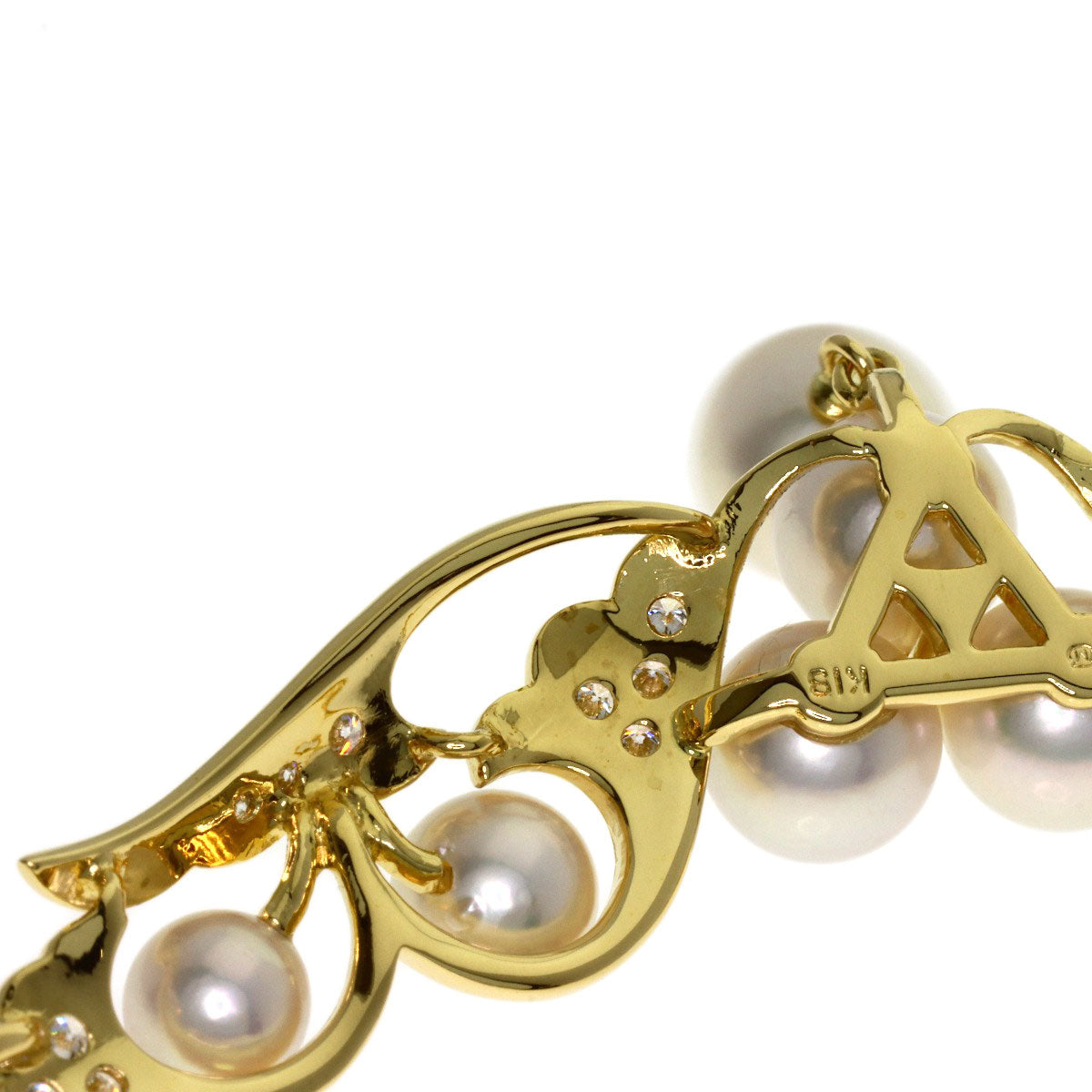 MIKIMOTO Pearl Pearl Diamond Necklace K18 Yellow Gold Ladies [Used]