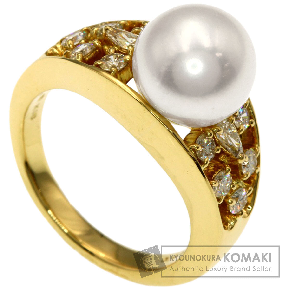MIKIMOTO Pearl Pearl Diamond Ring K18 Yellow Gold Ladies [Used]