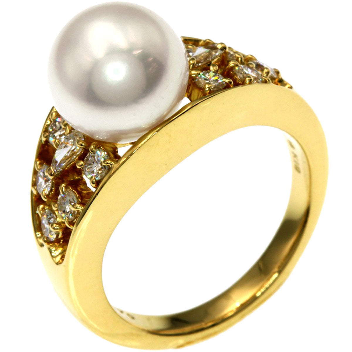 MIKIMOTO Pearl Pearl Diamond Ring K18 Yellow Gold Ladies [Used]