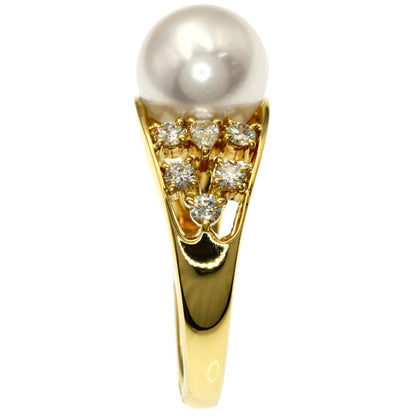 MIKIMOTO Pearl Pearl Diamond Ring K18 Yellow Gold Ladies [Used]