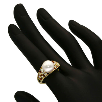 MIKIMOTO Pearl Pearl Diamond Ring K18 Yellow Gold Ladies [Used]