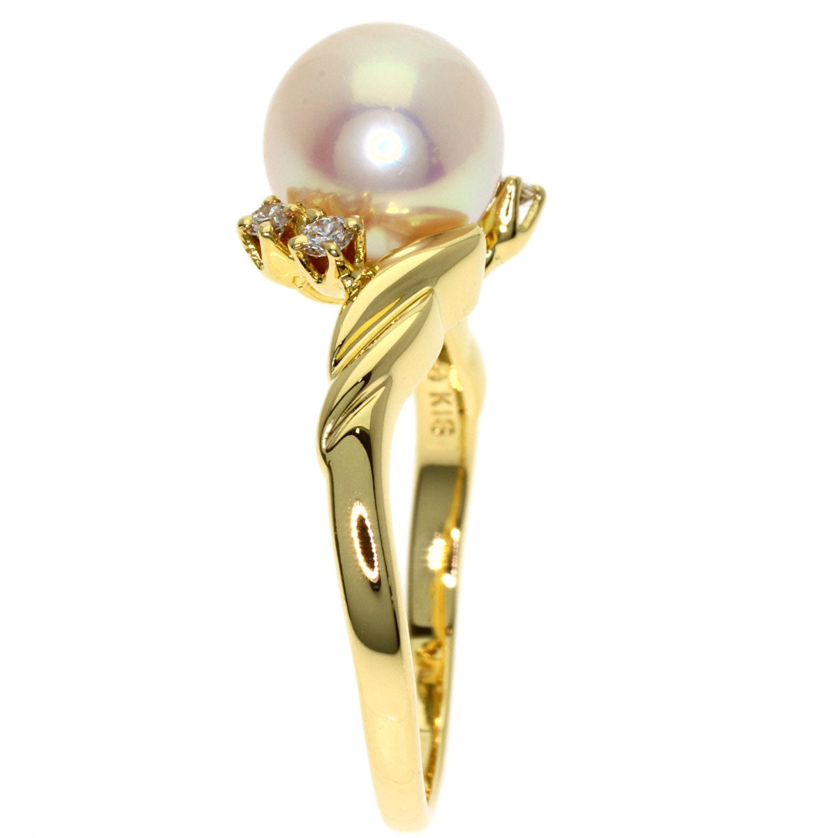 MIKIMOTO Pearl Pearl Diamond Ring K18 Yellow Gold Ladies [Used]