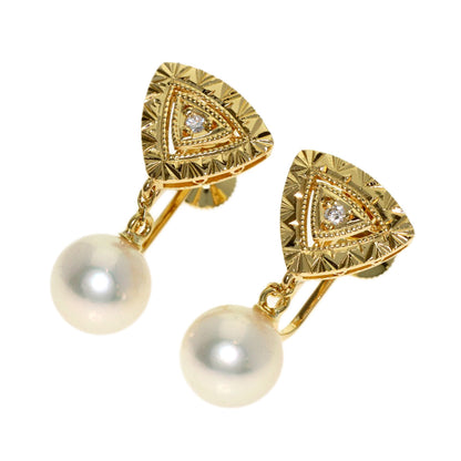 MIKIMOTO Pearl Pearl Diamond Earring K18 Yellow Gold Ladies [Used]