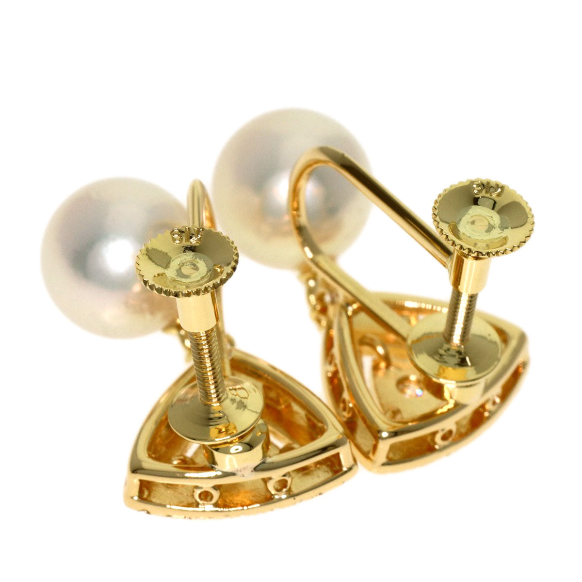 MIKIMOTO Pearl Pearl Diamond Earring K18 Yellow Gold Ladies [Used]