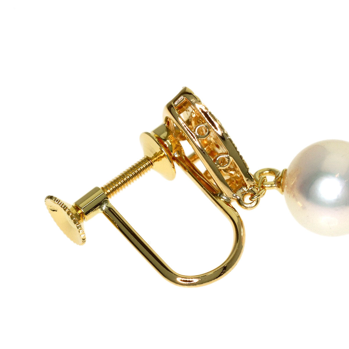 MIKIMOTO Pearl Pearl Diamond Earring K18 Yellow Gold Ladies [Used]