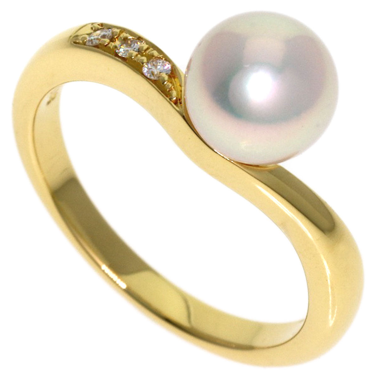 MIKIMOTO Pearl Pearl Diamond Ring K18 Yellow Gold Ladies [Used]