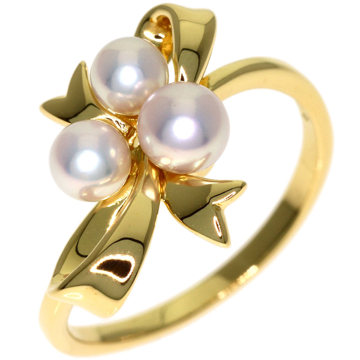 MIKIMOTO Pearl Pearl Ribbon motif Ring K18 Yellow Gold Ladies [Used]