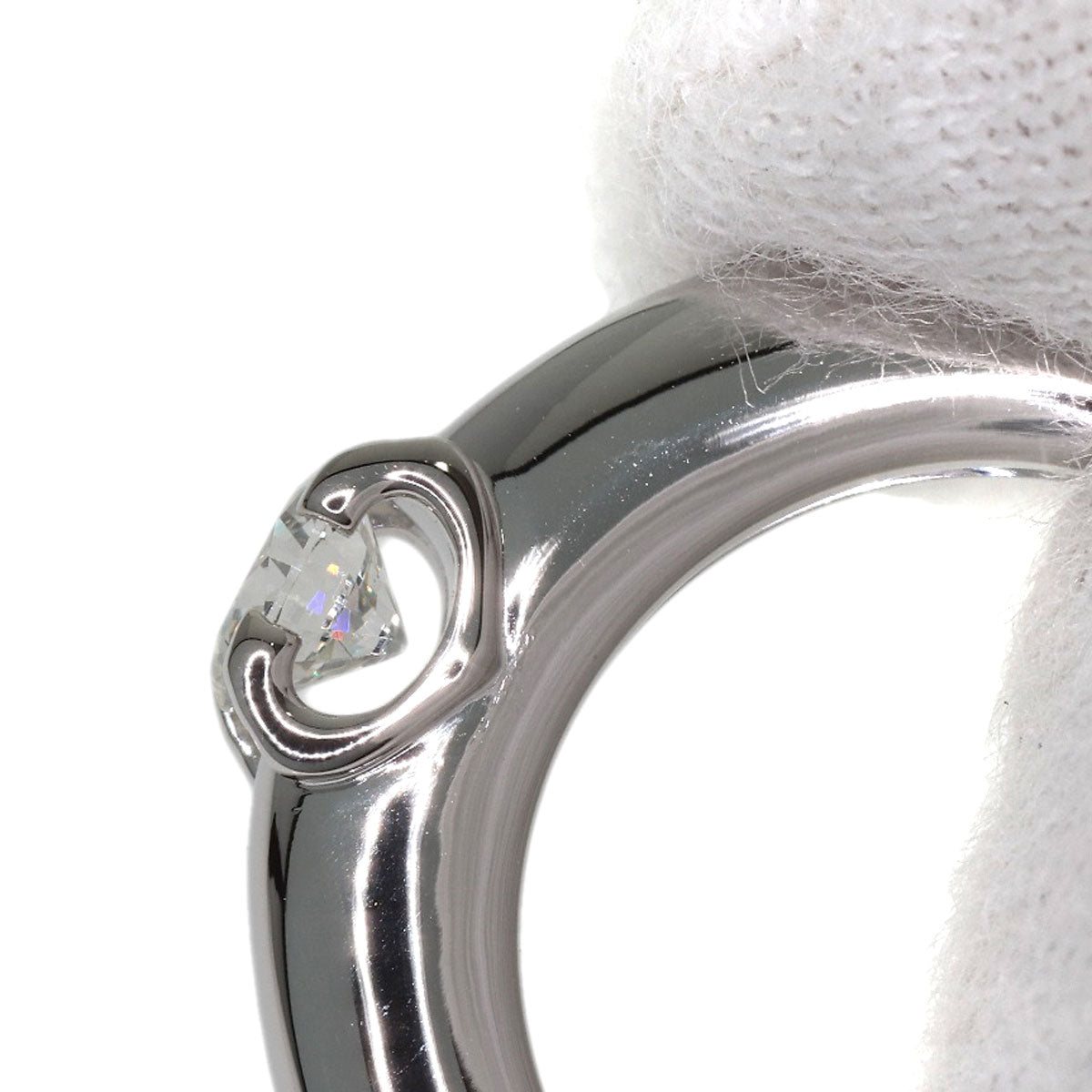 CARTIER C Dou Solitaire Diamond #46 Ring K18 White Gold Ladies [Used]