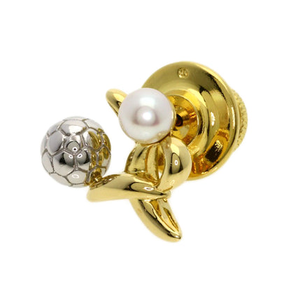 MIKIMOTO Pearl Pearl Soccer Motif Pin Brooch Brooch K18 Yellow Gold PT950Ladies [Used]