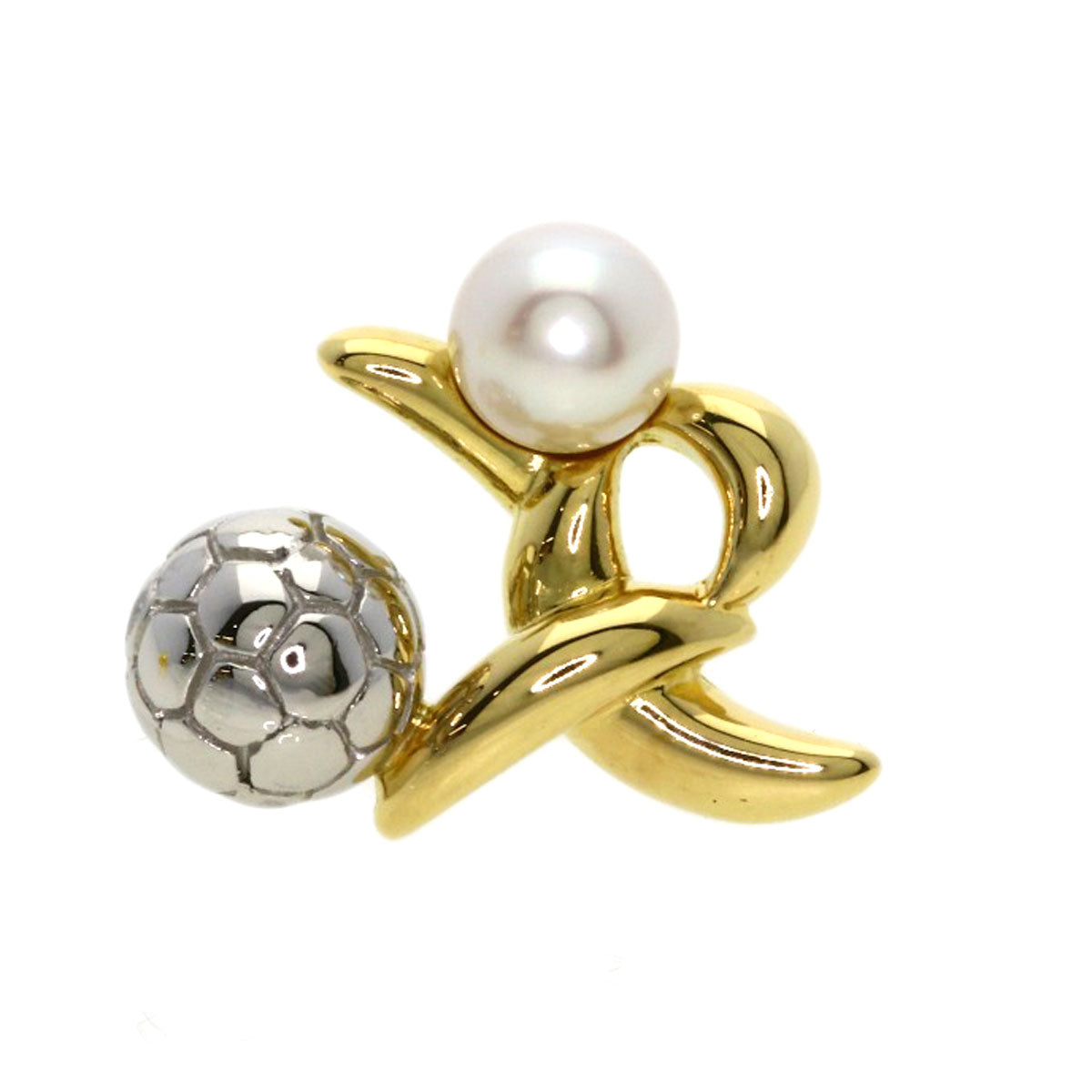 MIKIMOTO Pearl Pearl Soccer Motif Pin Brooch Brooch K18 Yellow Gold PT950Ladies [Used]