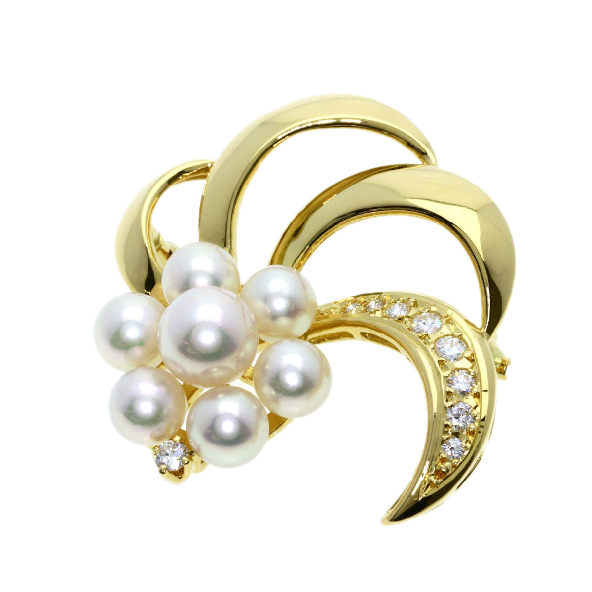 MIKIMOTO Pearl Pearl Diamond Brooch K18 Yellow Gold Ladies [Used]