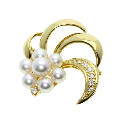 MIKIMOTO Pearl Pearl Diamond Brooch K18 Yellow Gold Ladies [Used]