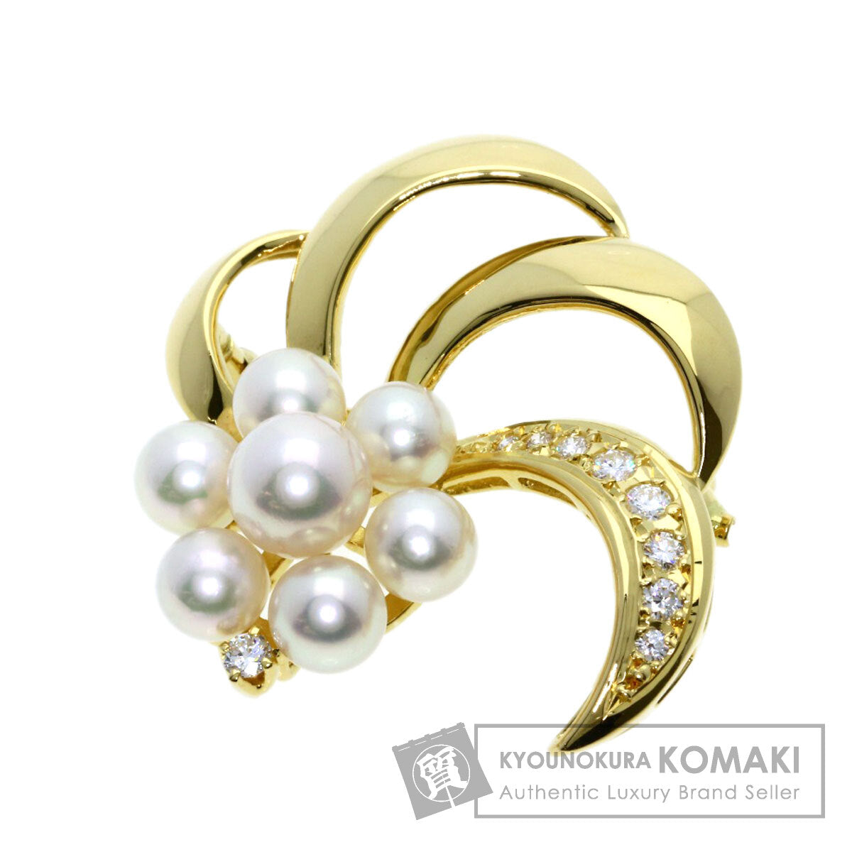 MIKIMOTO Pearl Pearl Diamond Brooch K18 Yellow Gold Ladies [Used]