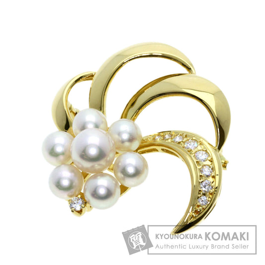 MIKIMOTO Pearl Pearl Diamond Brooch K18 Yellow Gold Ladies [Used]