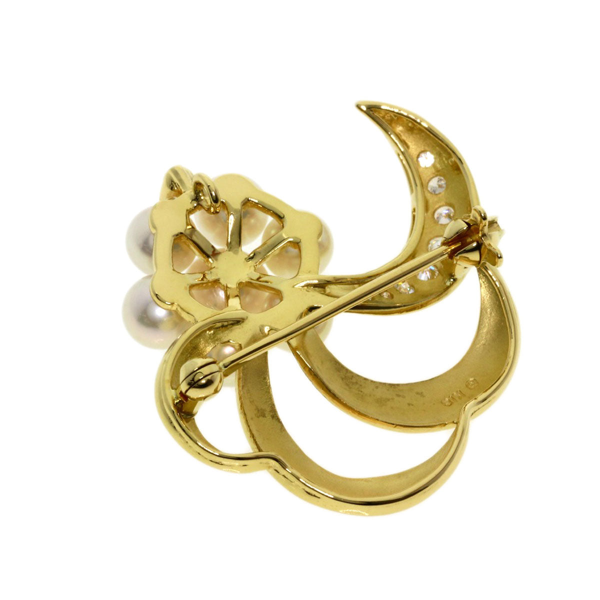 MIKIMOTO Pearl Pearl Diamond Brooch K18 Yellow Gold Ladies [Used]