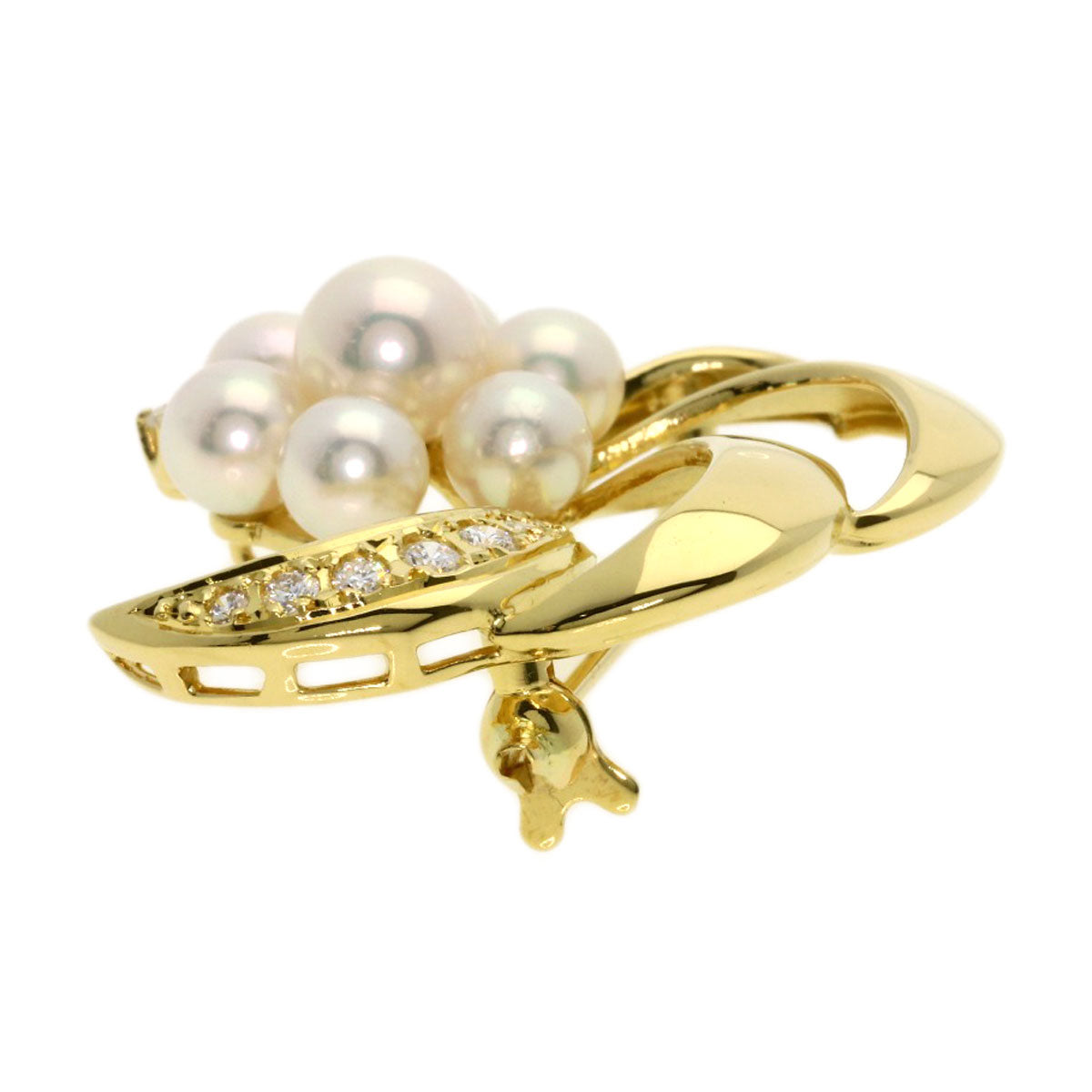 MIKIMOTO Pearl Pearl Diamond Brooch K18 Yellow Gold Ladies [Used]