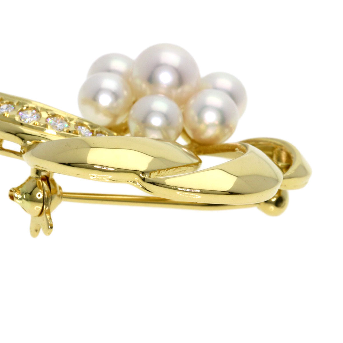 MIKIMOTO Pearl Pearl Diamond Brooch K18 Yellow Gold Ladies [Used]