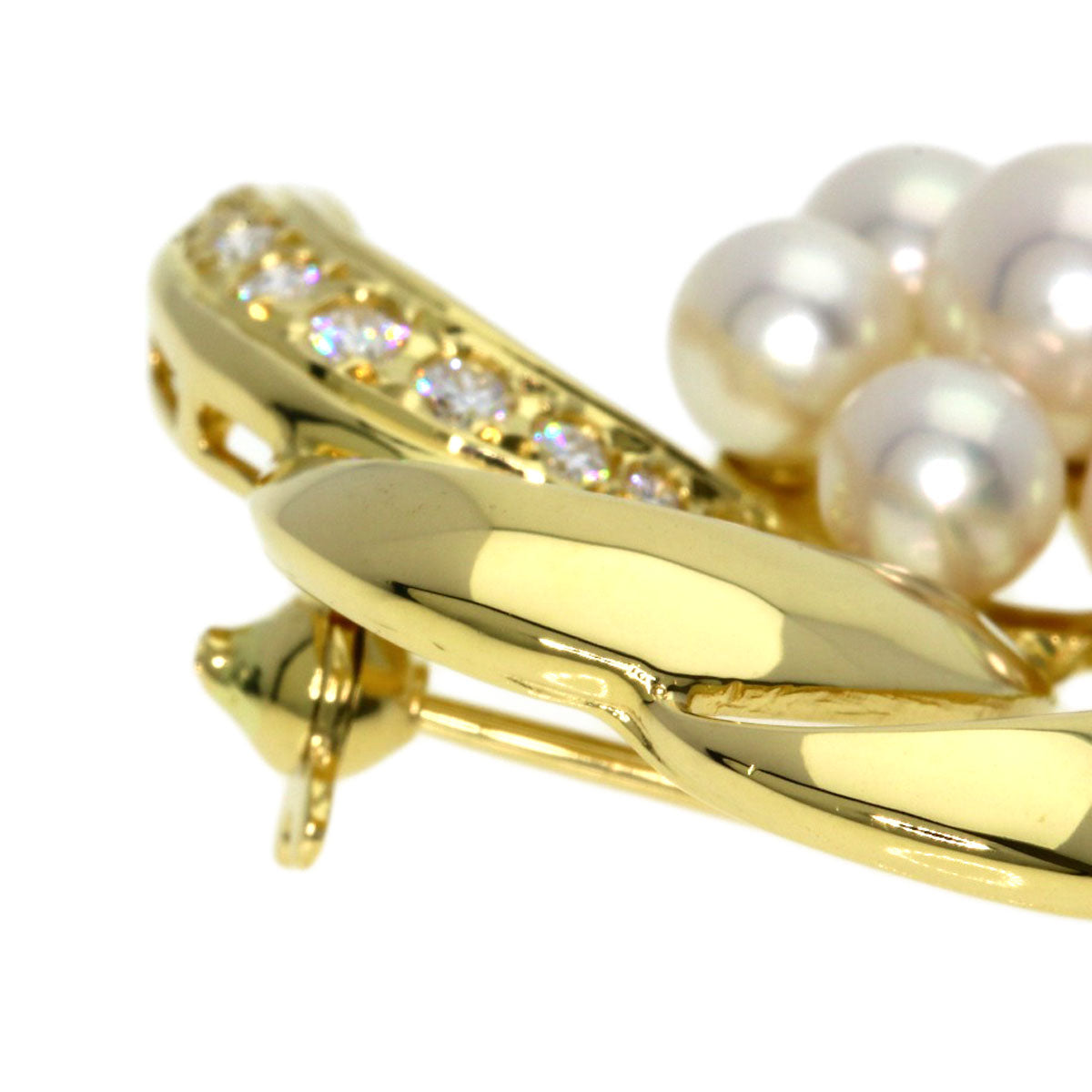 MIKIMOTO Pearl Pearl Diamond Brooch K18 Yellow Gold Ladies [Used]