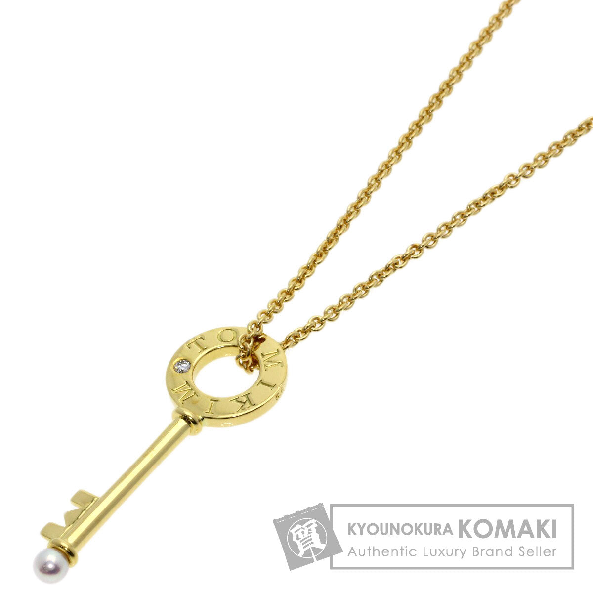 MIKIMOTO Key motif: Pearl Diamond Necklace K18 Yellow Gold Ladies [Used]