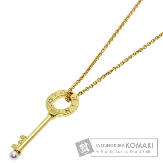 MIKIMOTO Key motif: Pearl Diamond Necklace K18 Yellow Gold Ladies [Used]