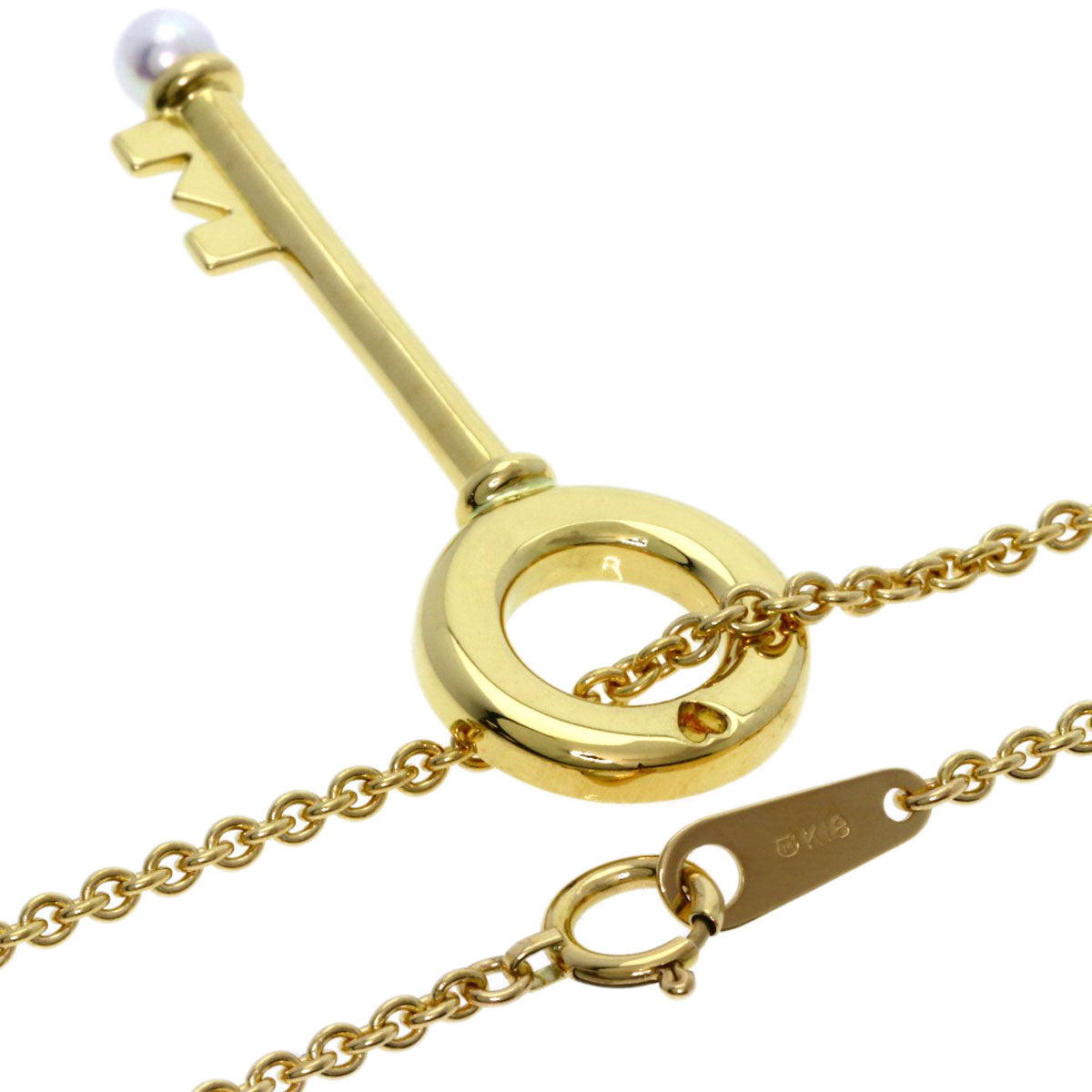 MIKIMOTO Key motif: Pearl Diamond Necklace K18 Yellow Gold Ladies [Used]