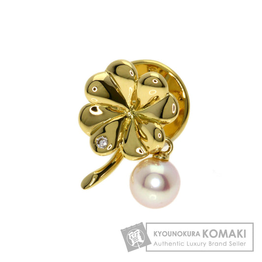 MIKIMOTO Clover Pearl Diamond Pin Brooch Brooch K18 Yellow Gold Ladies [Used]