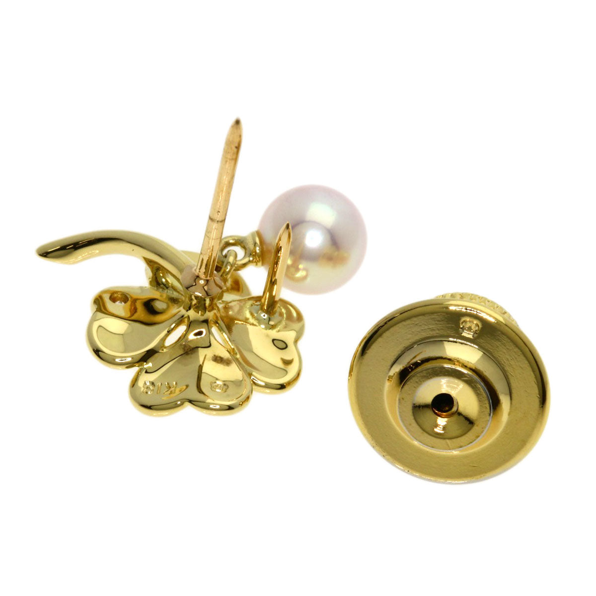 MIKIMOTO Clover Pearl Diamond Pin Brooch Brooch K18 Yellow Gold Ladies [Used]