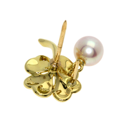MIKIMOTO Clover Pearl Diamond Pin Brooch Brooch K18 Yellow Gold Ladies [Used]