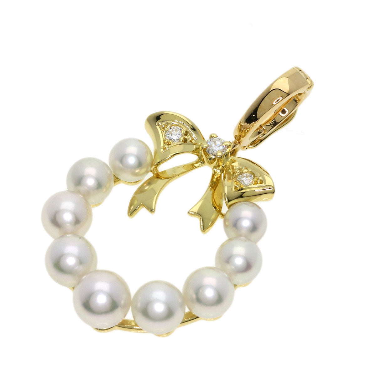 MIKIMOTO Ribbon Pearl Pearl Diamond Pendant top K18 Yellow Gold Ladies [Used]