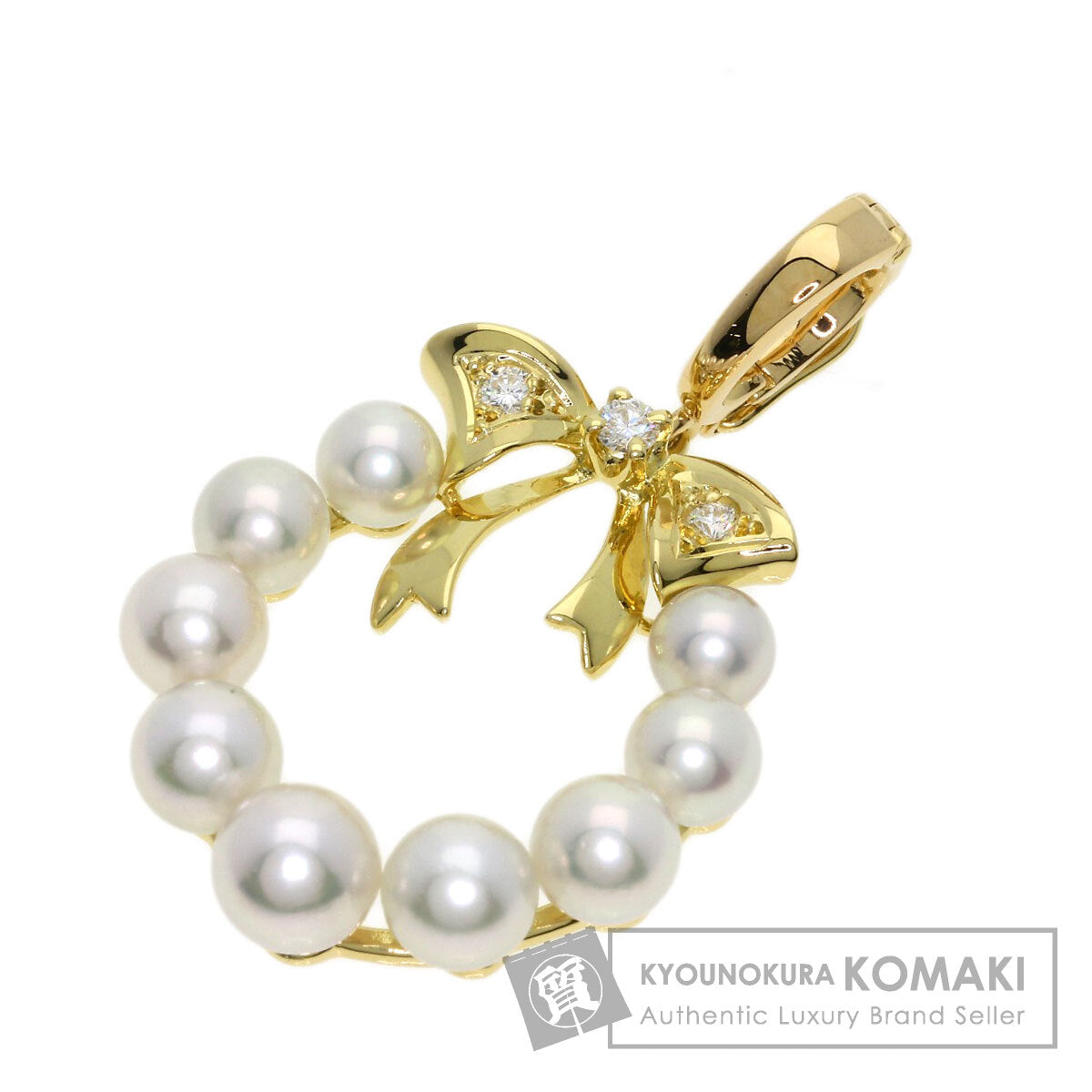 MIKIMOTO Ribbon Pearl Pearl Diamond Pendant top K18 Yellow Gold Ladies [Used]