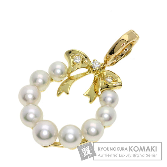 MIKIMOTO Ribbon Pearl Pearl Diamond Pendant top K18 Yellow Gold Ladies [Used]