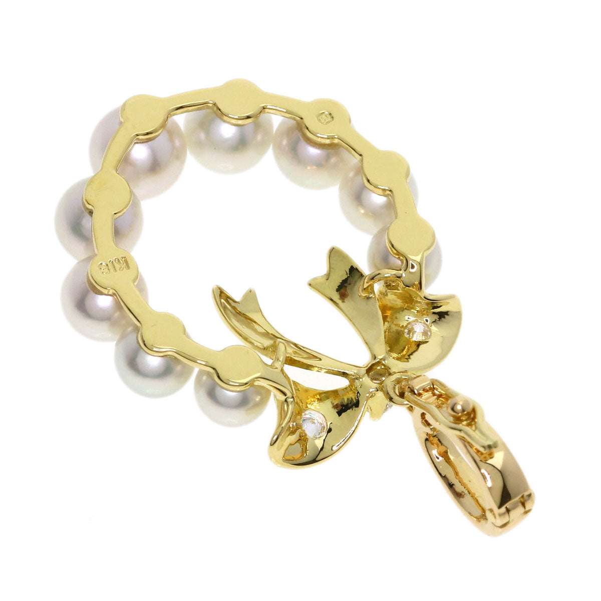 MIKIMOTO Ribbon Pearl Pearl Diamond Pendant top K18 Yellow Gold Ladies [Used]