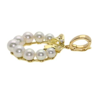 MIKIMOTO Ribbon Pearl Pearl Diamond Pendant top K18 Yellow Gold Ladies [Used]