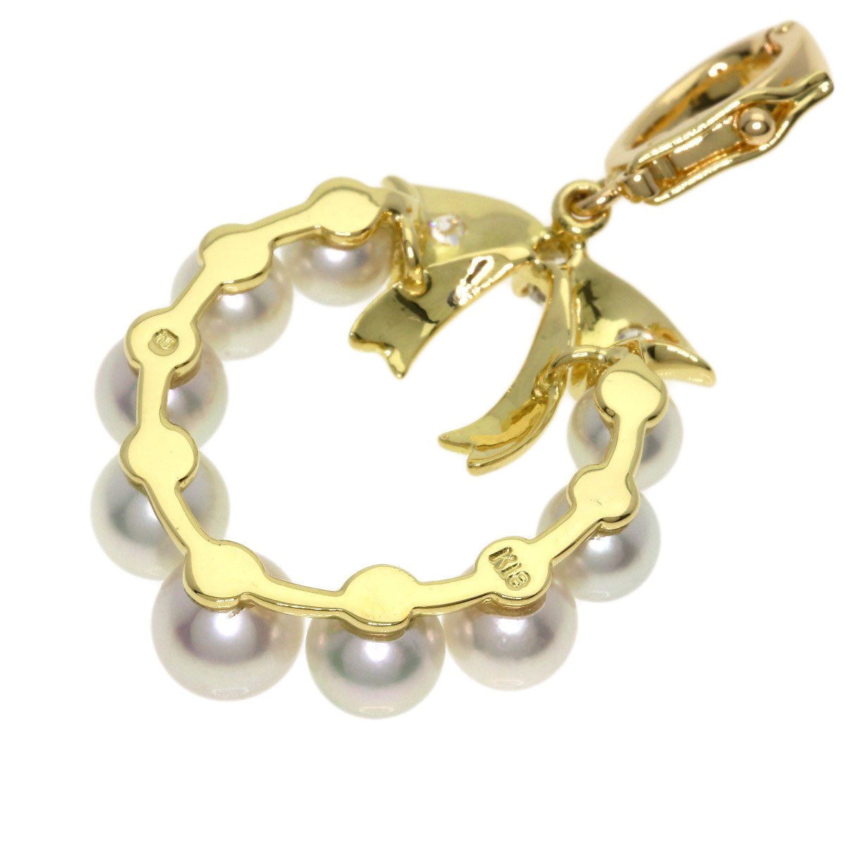 MIKIMOTO Ribbon Pearl Pearl Diamond Pendant top K18 Yellow Gold Ladies [Used]
