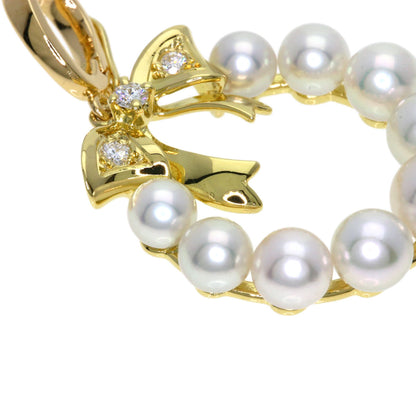 MIKIMOTO Ribbon Pearl Pearl Diamond Pendant top K18 Yellow Gold Ladies [Used]