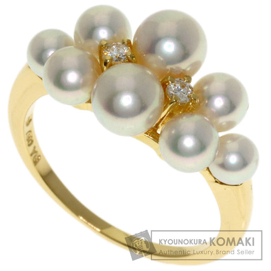 MIKIMOTO Pearl Pearl 2P Diamond Ring K18 Yellow Gold Ladies [Used]