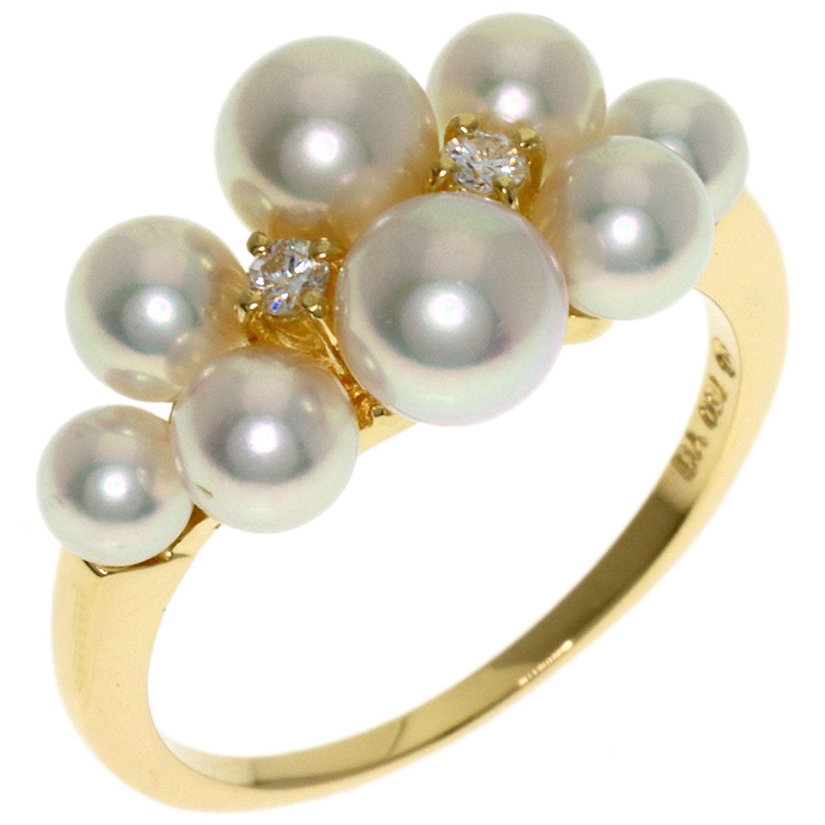 MIKIMOTO Pearl Pearl 2P Diamond Ring K18 Yellow Gold Ladies [Used]