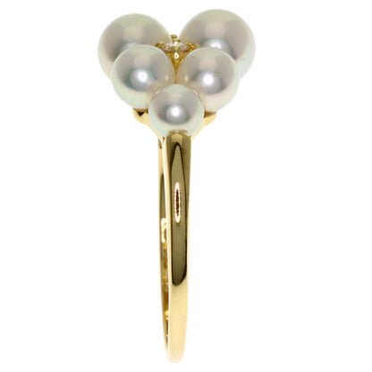 MIKIMOTO Pearl Pearl 2P Diamond Ring K18 Yellow Gold Ladies [Used]