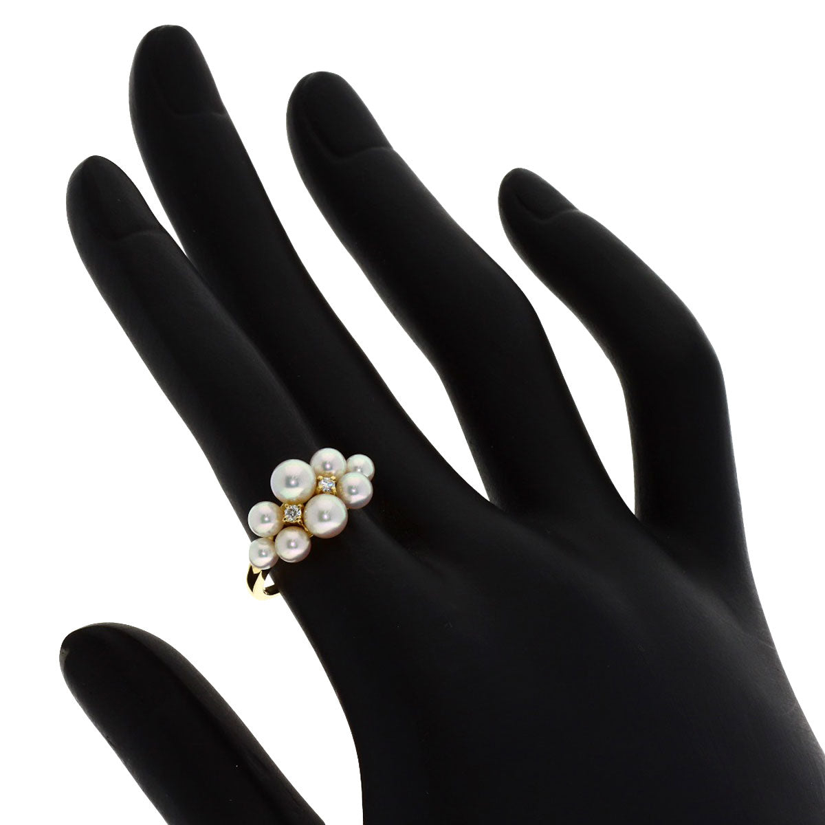 MIKIMOTO Pearl Pearl 2P Diamond Ring K18 Yellow Gold Ladies [Used]