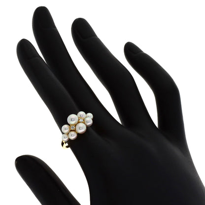 MIKIMOTO Pearl Pearl 2P Diamond Ring K18 Yellow Gold Ladies [Used]
