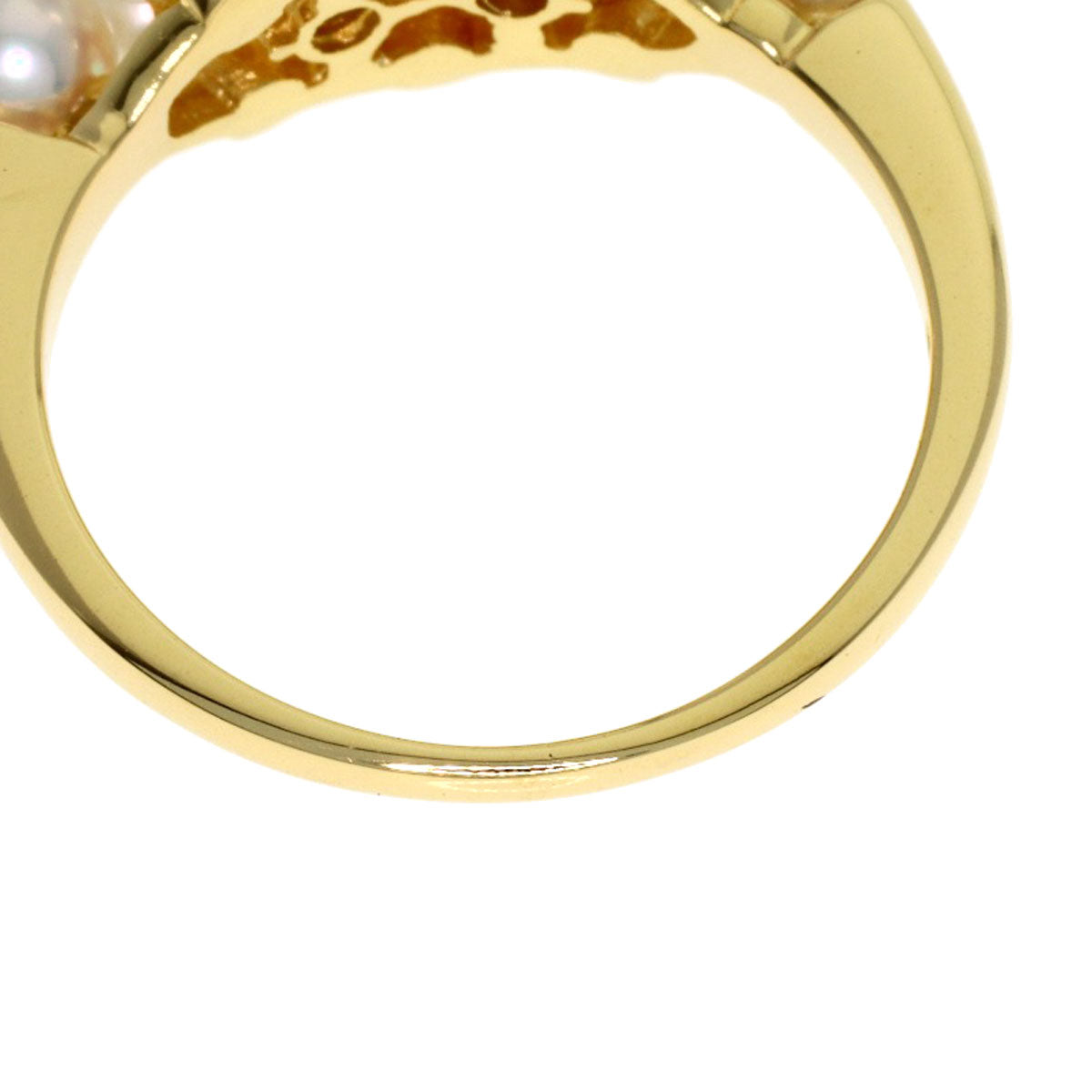 MIKIMOTO Pearl Pearl 2P Diamond Ring K18 Yellow Gold Ladies [Used]