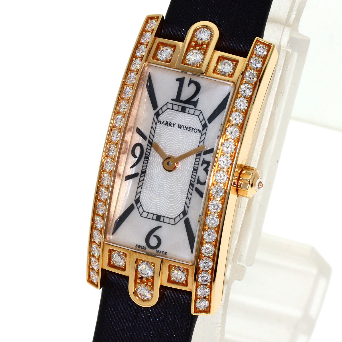 HARRY WINSTON Avenue C Mini Diamond Bezel Watches AVCQHM16 K18 Pink Gold/Satin Ladies
