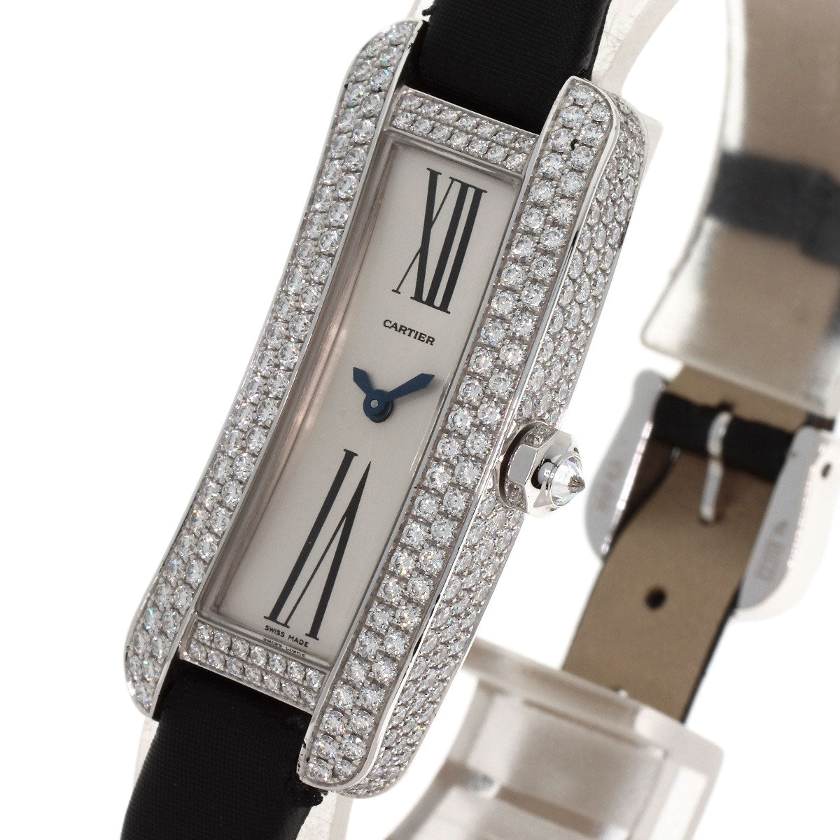 CARTIER Tank S Diamond Watches WJ300950 K18 White Gold/Leather x Satin Ladies