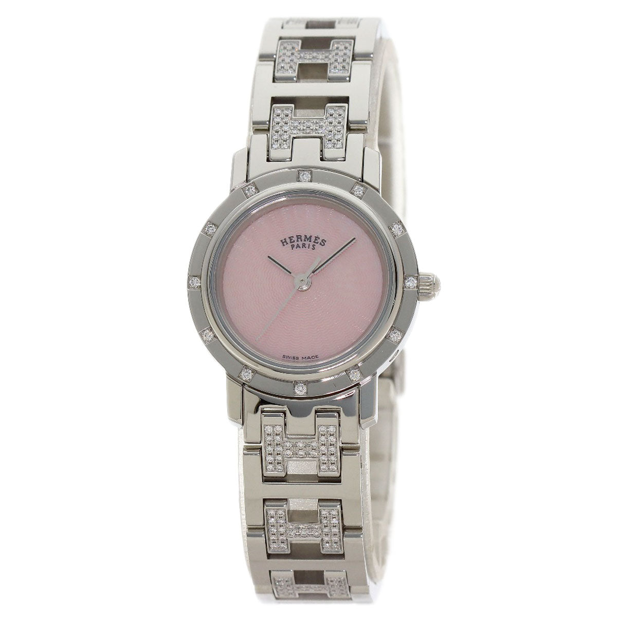HERMES Clipper Nacre Belt Diamond Watches CL4.230 Stainless Steel/SSxDiamond Ladies