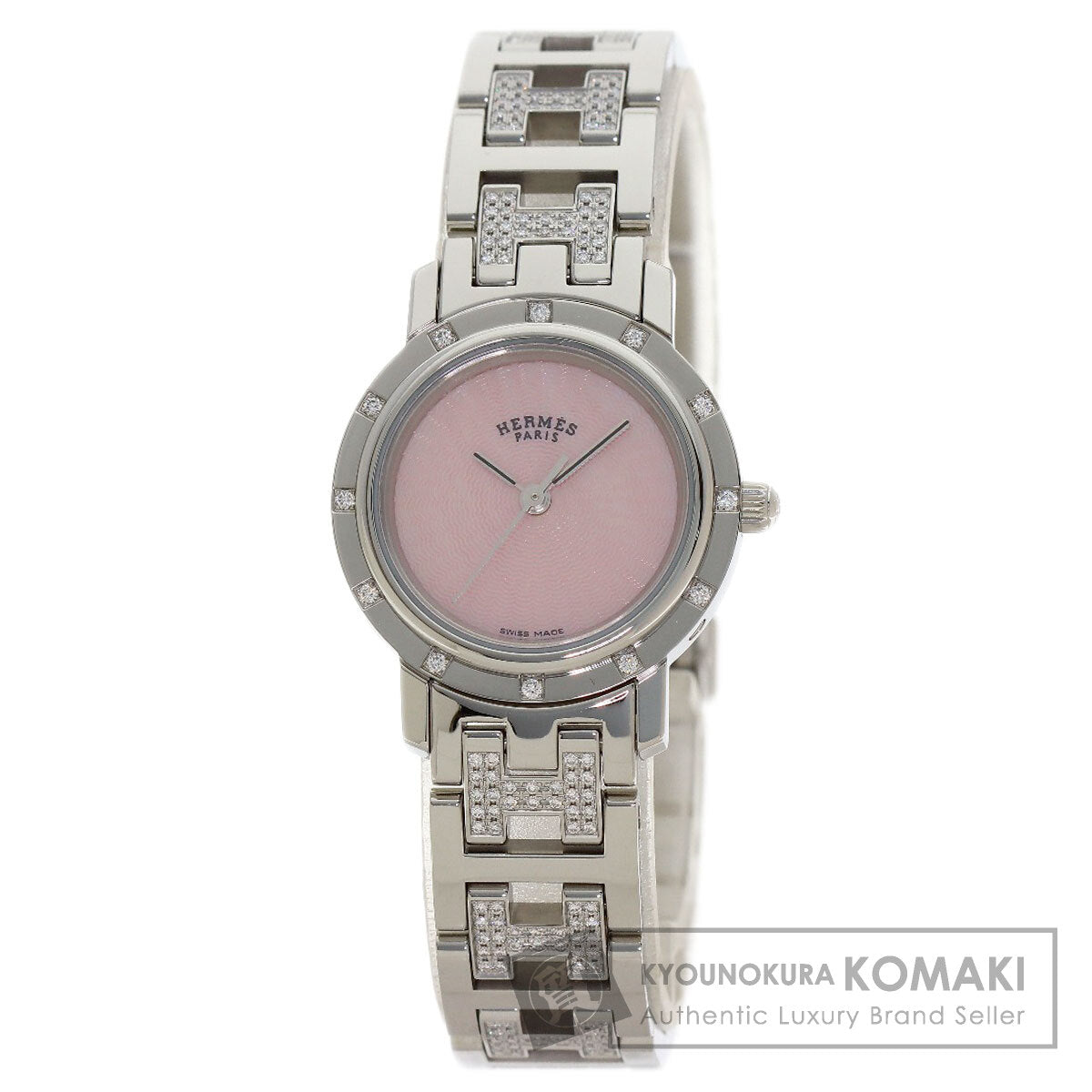 HERMES Clipper Nacre Belt Diamond Watches CL4.230 Stainless Steel/SSxDiamond Ladies