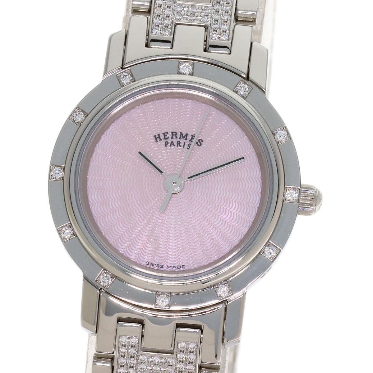 HERMES Clipper Nacre Belt Diamond Watches CL4.230 Stainless Steel/SSxDiamond Ladies